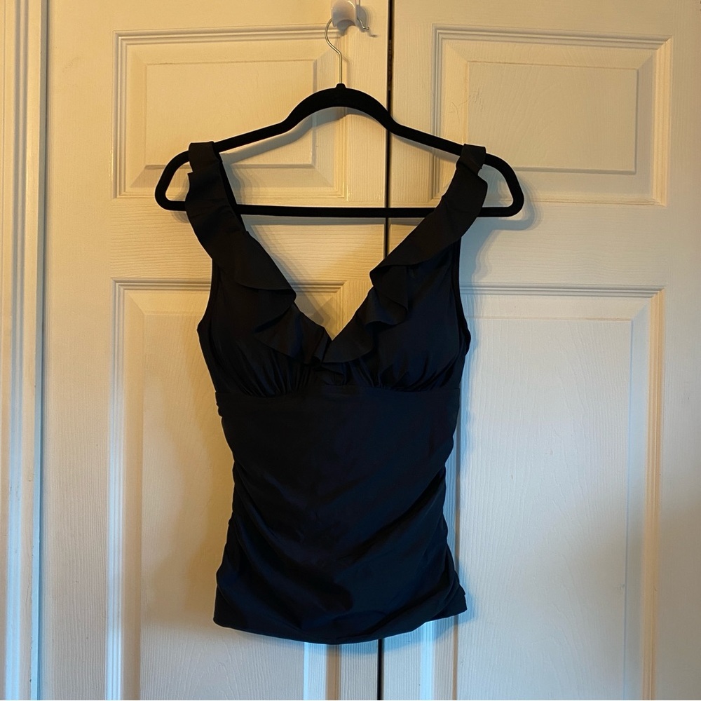 DKNY Ruffle Strap Tankini‎ Top BLACK medium
